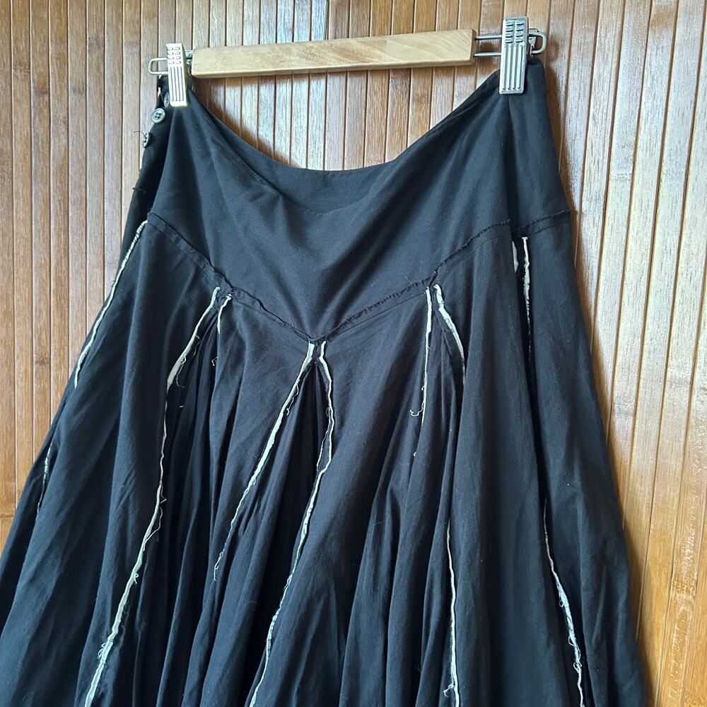 Vintage Early 2000s AllSaints Raw Hem Full Cotton Fiesta Skirt Black - Picture 3 of 6